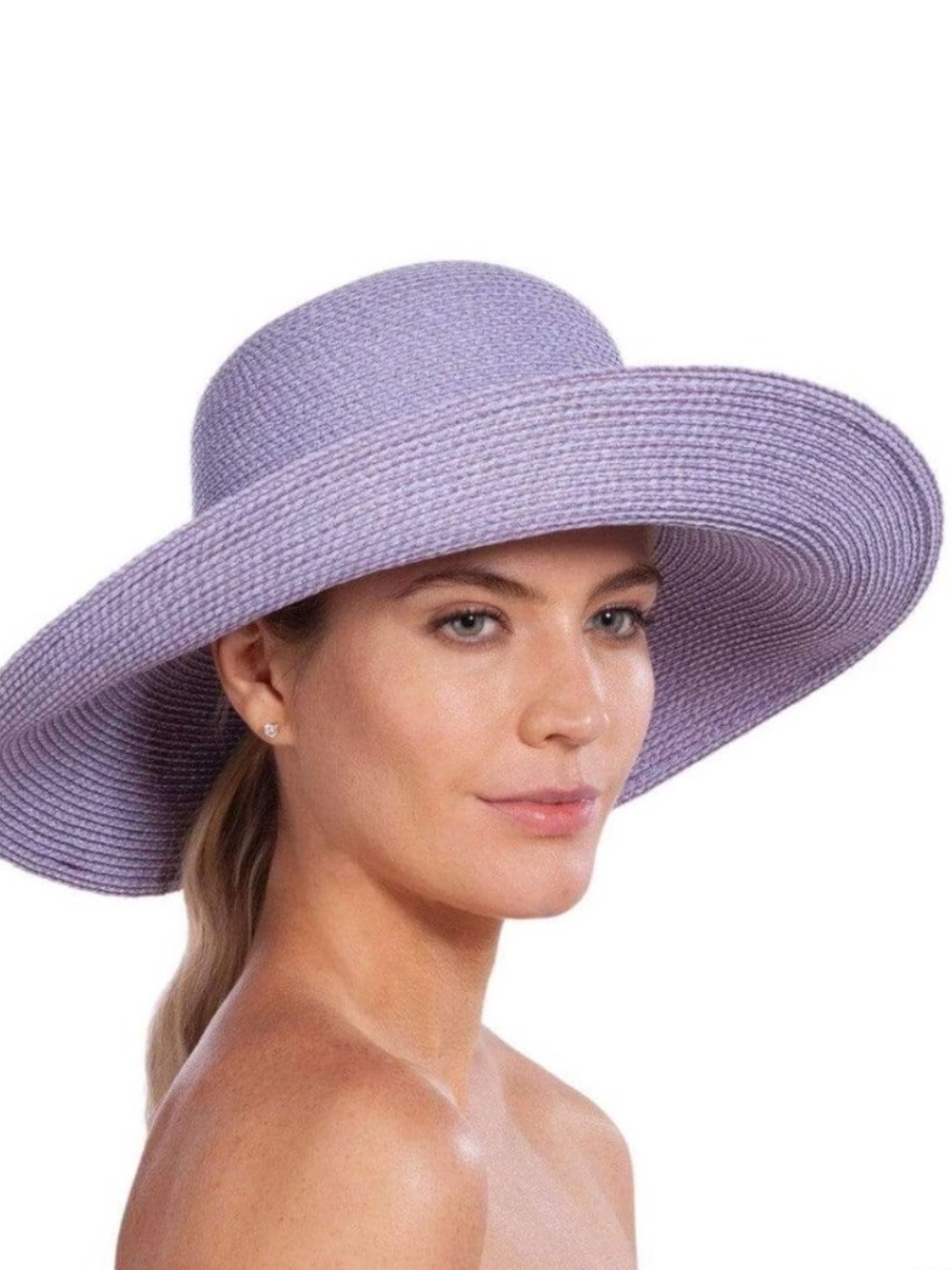 Eric Javits Wide Brim Straw Sun Hat in Lavender - One Size